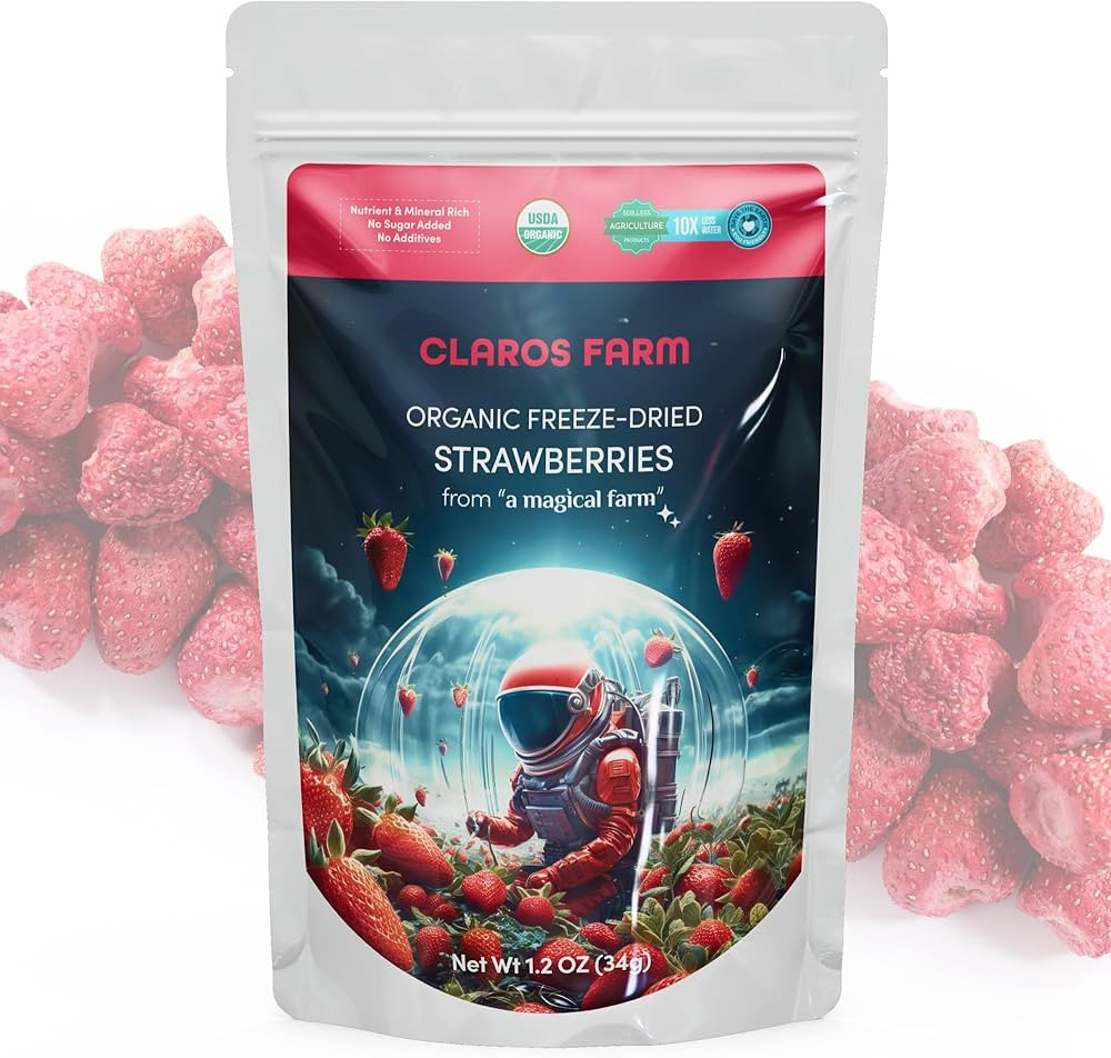 AI Powered Claros Farm Organic Whole Freeze-Dried Strawberries -1.2 oz (34g)- Nutrient-Rich, No A... | Amazon (US)