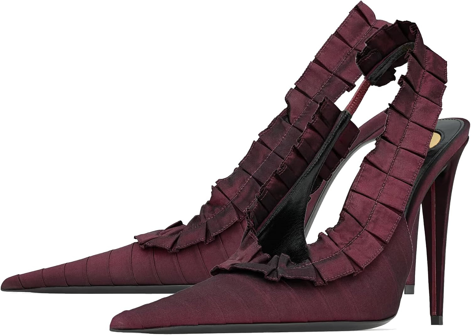 Women's Pointed-Toe Slingback Pumps with Ruffles and Pleats, Stiletto Heels, Satin Evening and Wedding Dress Shoes | Amazon (US)