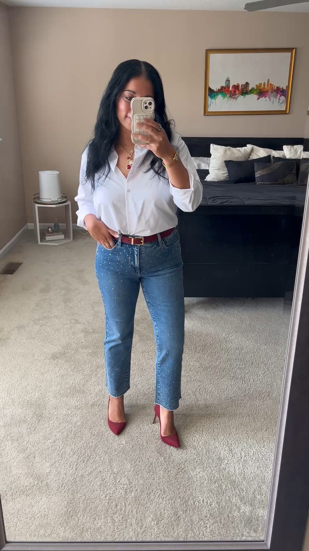 Sparkle jeans
Rhinestone denim
Amazon button down
Statement necklace
Manolo blahnik heels


#LTKValentine #LTKootd #LTKSaleAlert