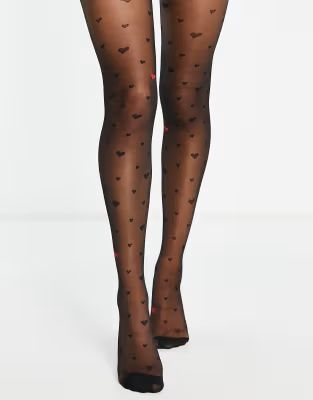 Monki 20 denier heart print tights in black | ASOS (Global)