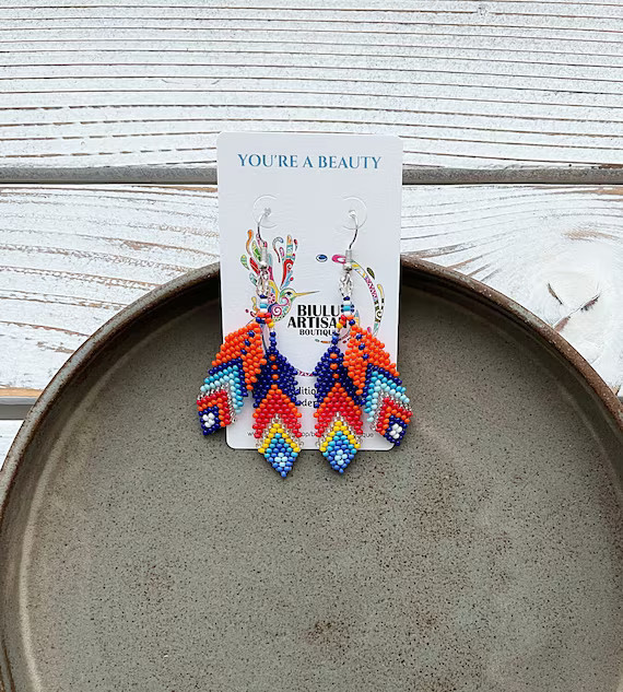 Two Feather Earrings Beaded Feather Earrings Native American - Etsy | Etsy (US)