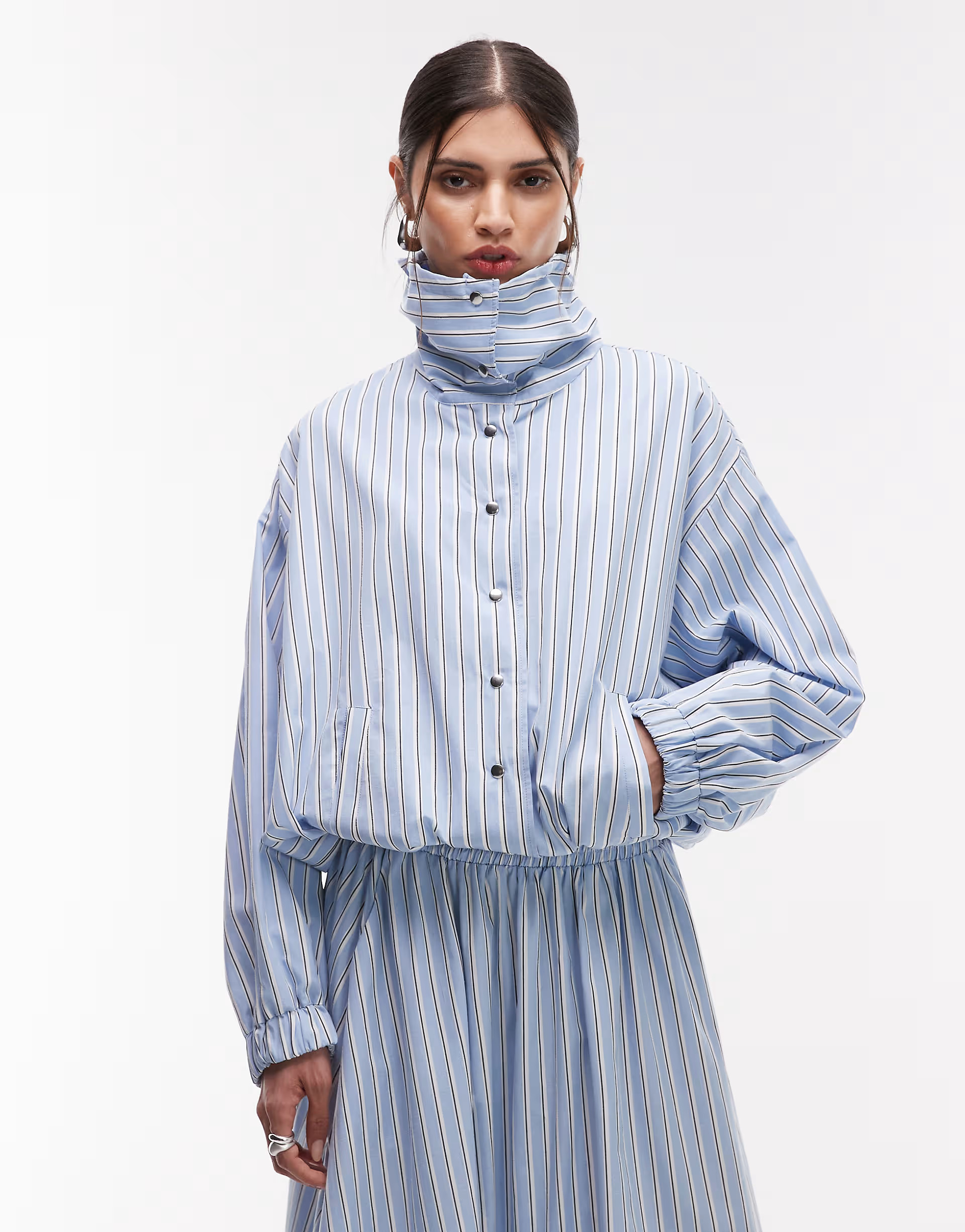 ASOS DESIGN collared button up shirt jacket in blue stripe | ASOS (Global)