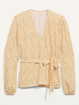 Floral-Print Tie-Belt Wrap Blouse for Women | Old Navy (US)