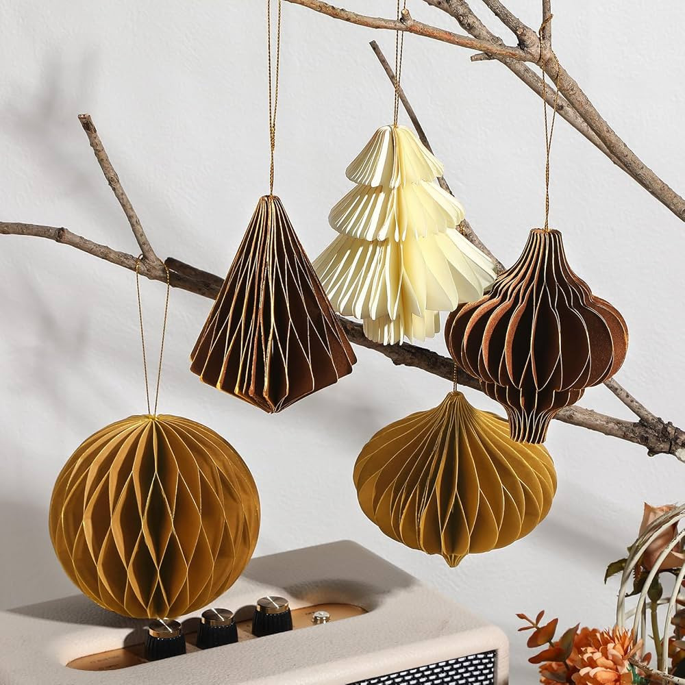 20 Pcs Christmas Honeycomb Ornaments 3D Mini Glitter Edge Christmas Tree Decorations Christmas Pa... | Amazon (US)