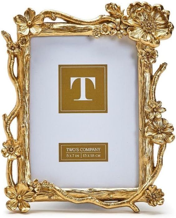 Two's Company Gold Floral Spray 5X7 Photo Frame - Resin/Glass Vintage Gold Frame - Gold Ornate Fr... | Amazon (US)