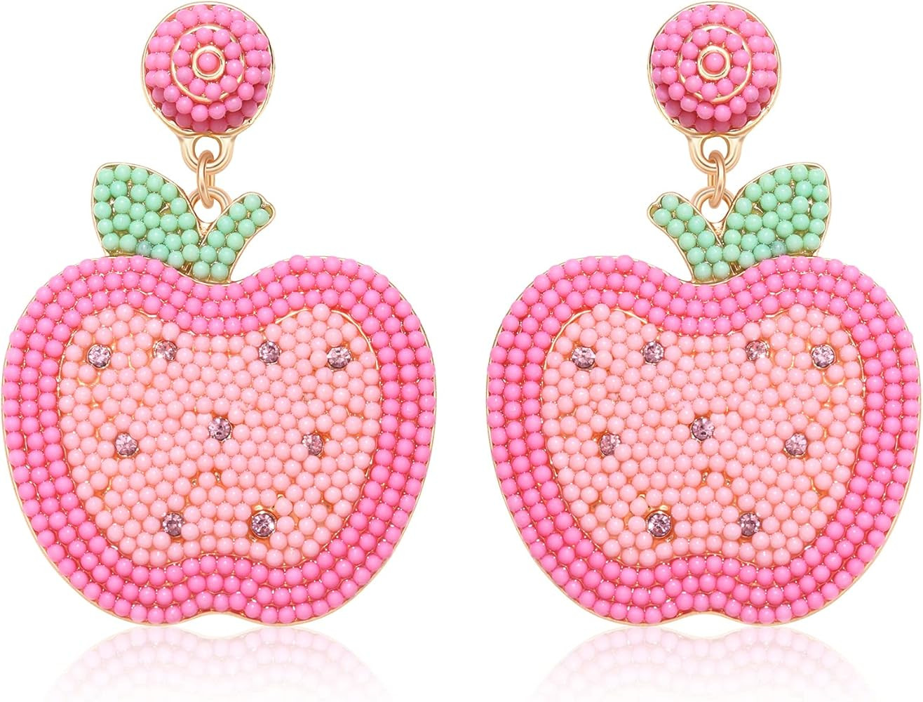 Beaded Teacher Earrings for Women Girls, Apple Teach love Inspire Rhinestone Enamel Drop Dangle E... | Amazon (US)