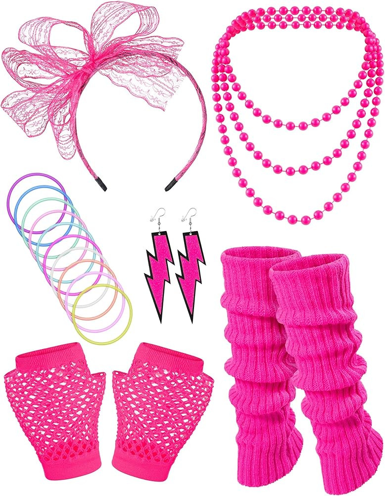 80S Fancy Dress Costume Accessories Headband Errings Fishnet Gloves Necklace Bracelt Leg Warmers ... | Amazon (US)