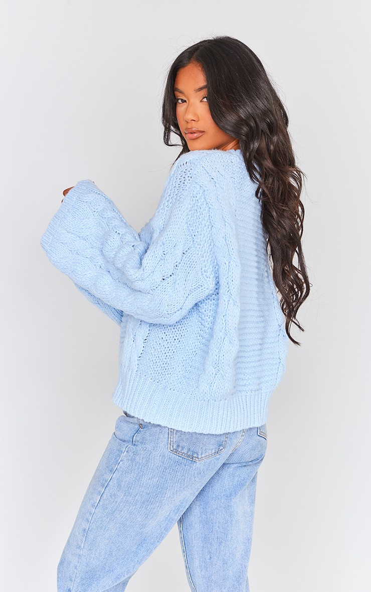 Baby Blue Soft Chunky Cable Knit Jumper | PrettyLittleThing UK