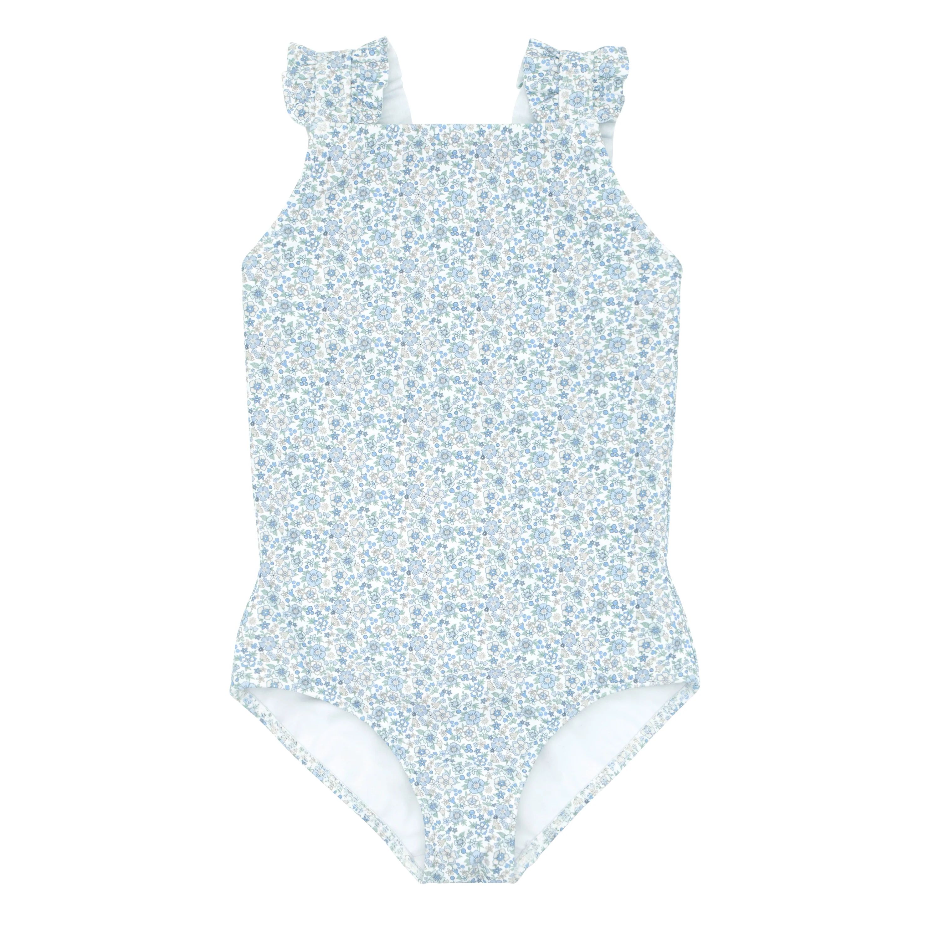 girls slate floral ruffle strap one piece | minnow