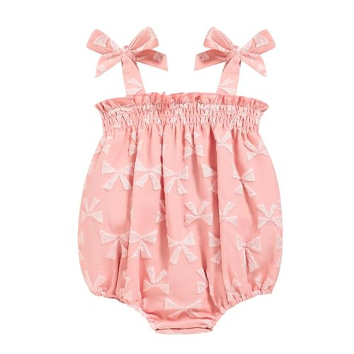 ZOELNIC Baby Girl Summer Bow Clothes Newborn Girl Outfits Cute Strap Pink Baby Girl Romper Jumpsuit Baby Bodysuit 9-12 Months | Amazon (US)