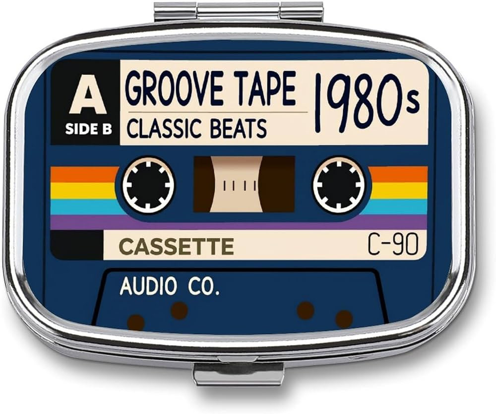 Vintage Tape 1980s Classic Cassette Small Metal Pill Box with Mirror, 2 Compartment Pocket Pill C... | Amazon (US)