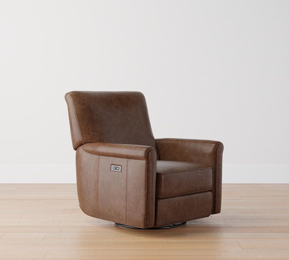 Irving Roll Arm Leather Power Swivel Glider Recliner | Pottery Barn (US)