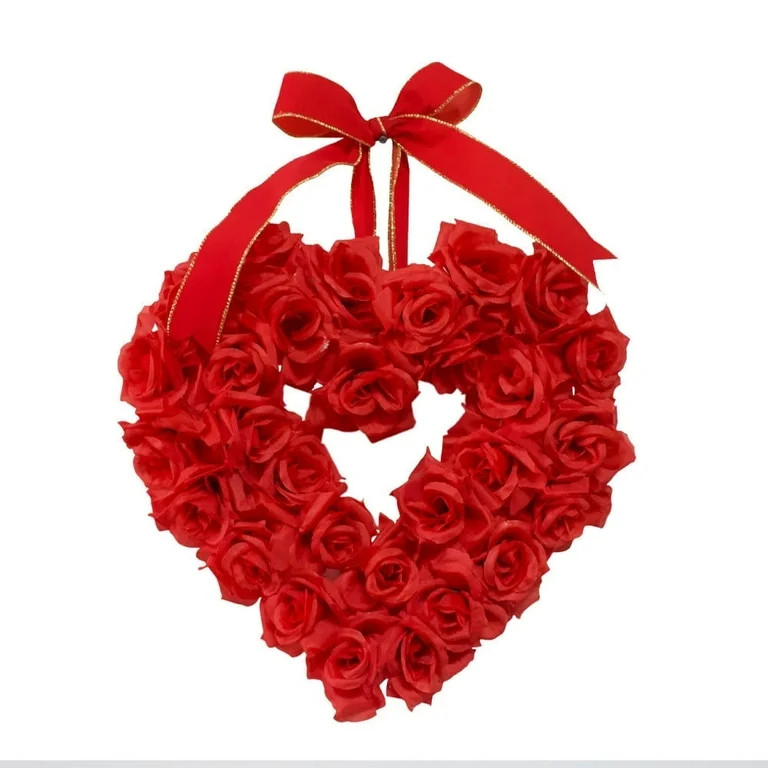 PATLOLLAV Valentines Day Heart Shaped Wreath,14.6Inch Artificial Rose Valentine Wreath with Red B... | Walmart (US)