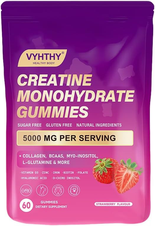 Creatine Monohydrate Gummies – with Collagen, BCAAs, L-Glutamine, Biotin, Zinc, Vitamin D3 & Hy... | Amazon (US)