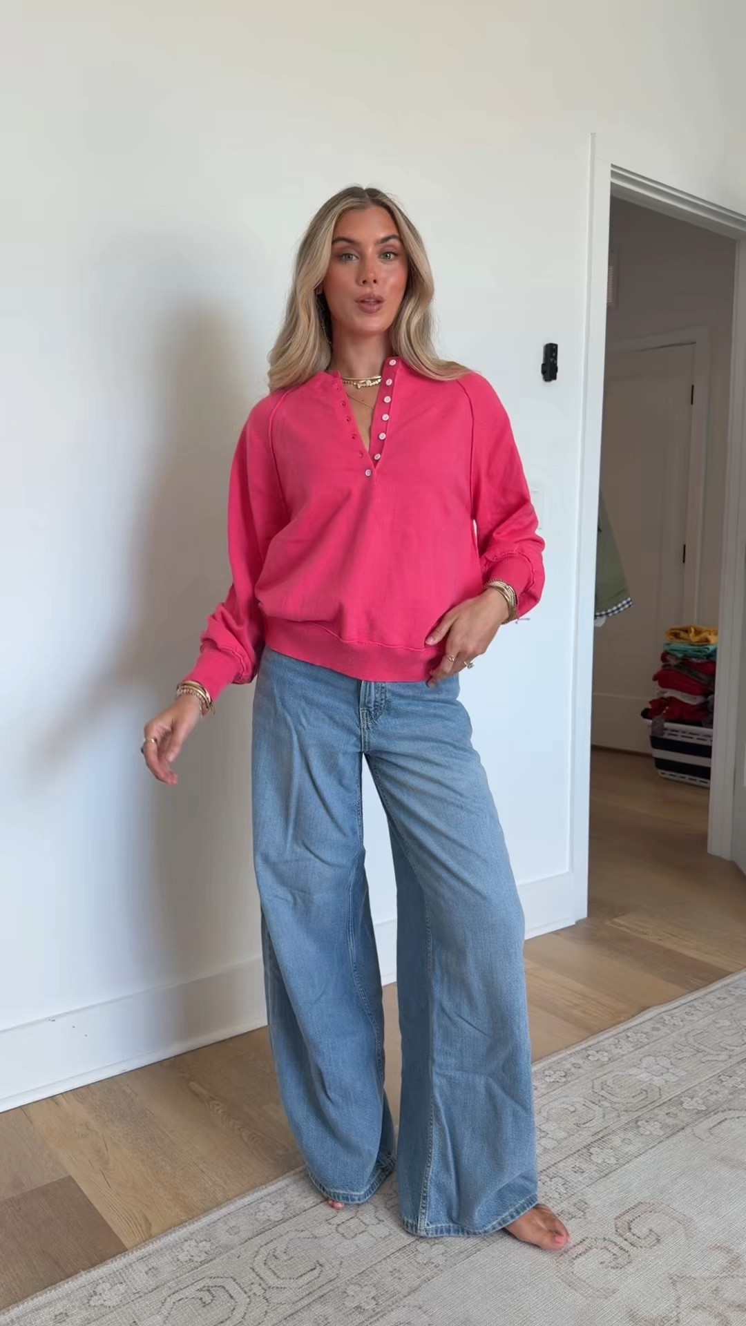 Amazon size small Womens Henley Knit Tops Y2k Going Out Sweaters Streetwear Cute Long Sleeve Button Front Pullover Knitwear. My favorite horseshoe jeans from Gap size 24/00