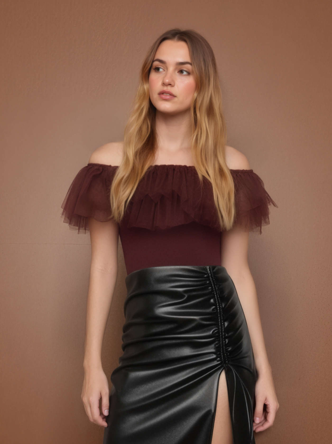 Mesh Ruffle Tulle Off-Shoulder Bodysuit For Date Party/Clubbing | Cider