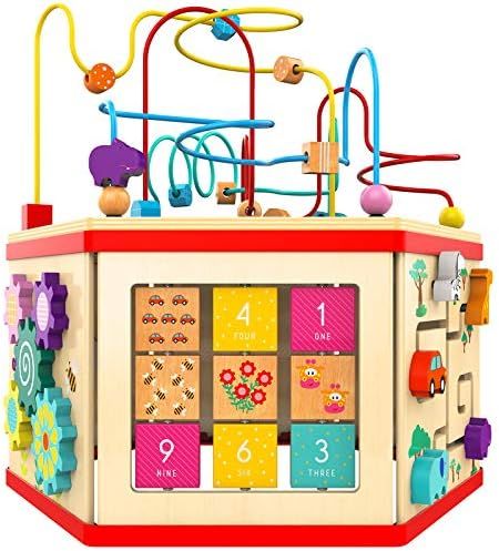 Wooden Activity Cube - Bead Maze Toy Gear for Toddler Kid, Counting Toys for 1year Old Baby Girls... | Amazon (US)
