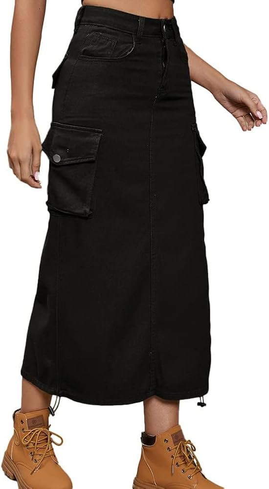 IDEALSANXUN Cargo Skirts for Women Midi Long Denim Jean Skirt | Amazon (US)