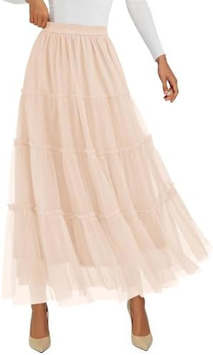 PRETTYGARDEN Tulle Skirts for Women 2025 Fall Fashion Elastic High Waisted Fairy Tiered Flowy A-L... | Amazon (US)