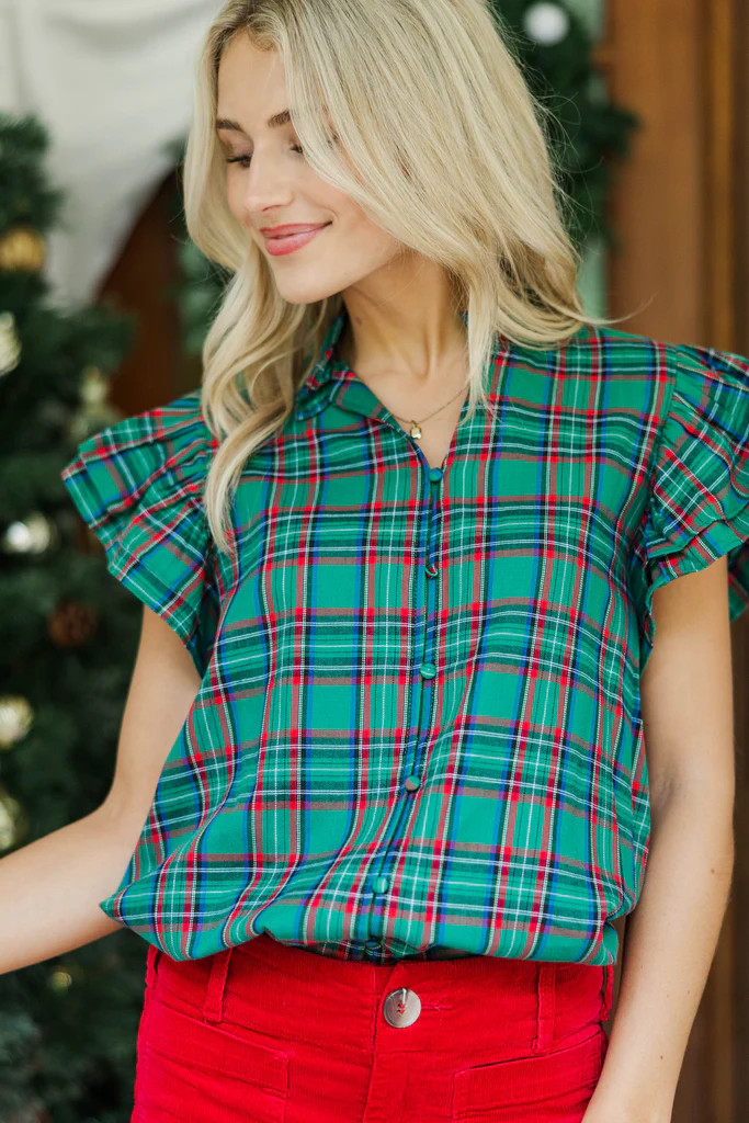 Magical Nights Emerald Plaid Blouse | The Mint Julep Boutique