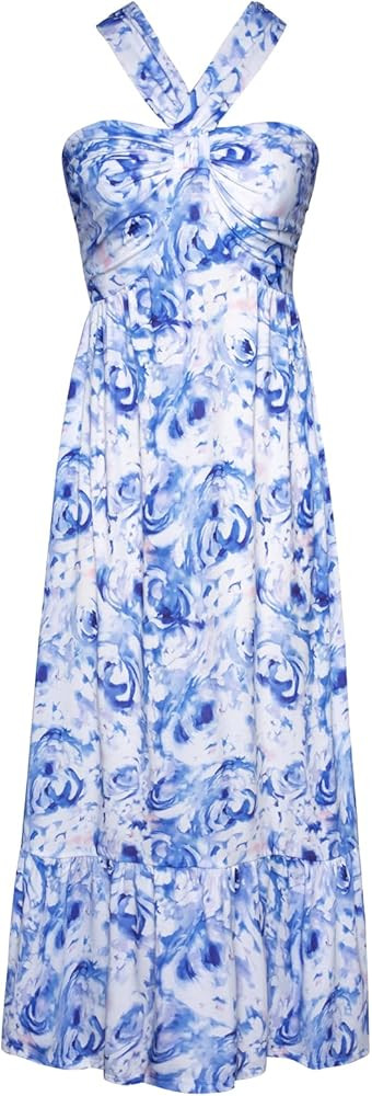 GRACE KARIN 2024 Women's Criss Cross Halterneck Sleeveless Summer Floral Print Flowy A Line Maxi ... | Amazon (US)