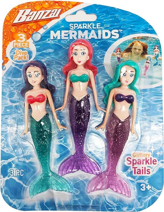 BANZAI 3 Piece Sparkle Mermaid Dive Toys - Glittery Sparkle Tails | Amazon (US)