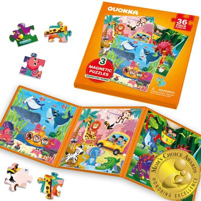 Magnetic Book 3x36 Piece Puzzles For Kids | Dinosaurs, Ocean & Africa Animals | SHEIN