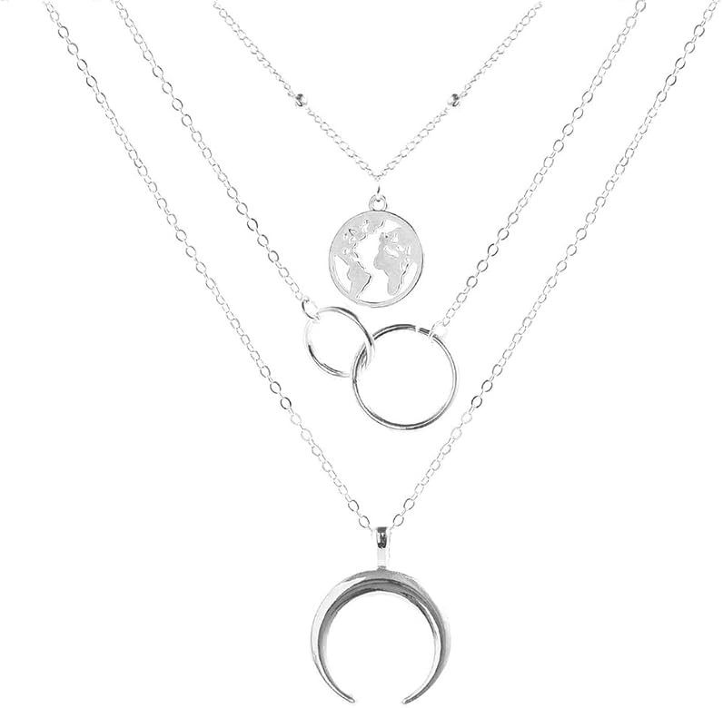 Edary Boho Layered Necklace Moon Necklaces Map Pendant Jewelry for Women and Girls. | Amazon (US)
