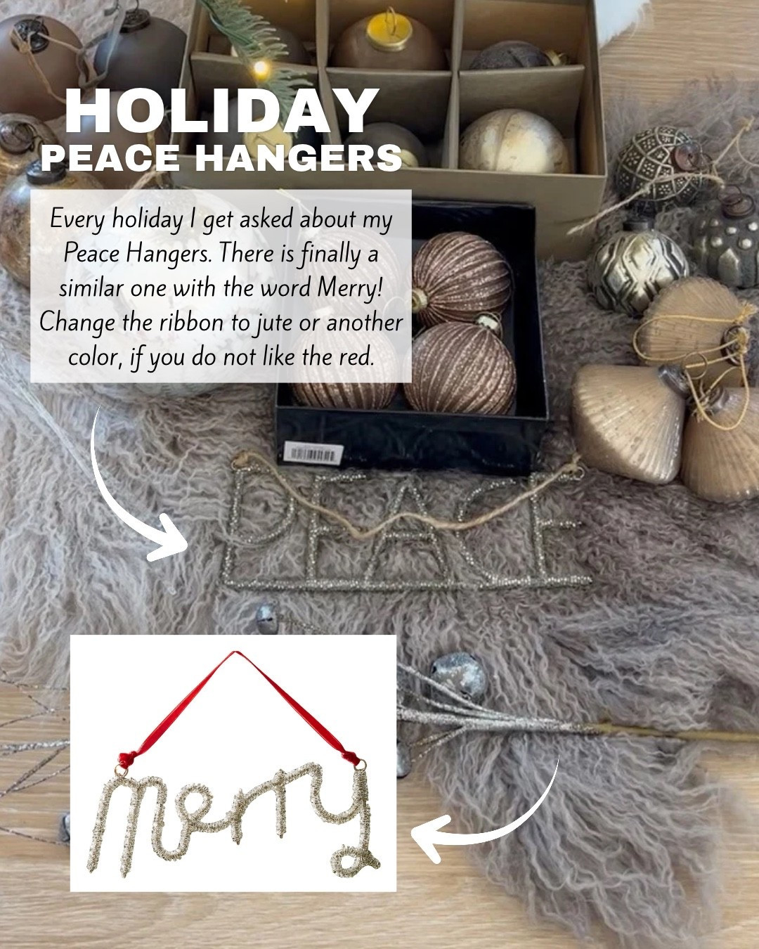 Every holiday I get asked about my Peace Hangers. There is finally a similar one with the word Merry! Change the ribbon to jute or another color, if you do not like the red. 

 #LTKSeasonal #LTKHome #LTKSaleAlert