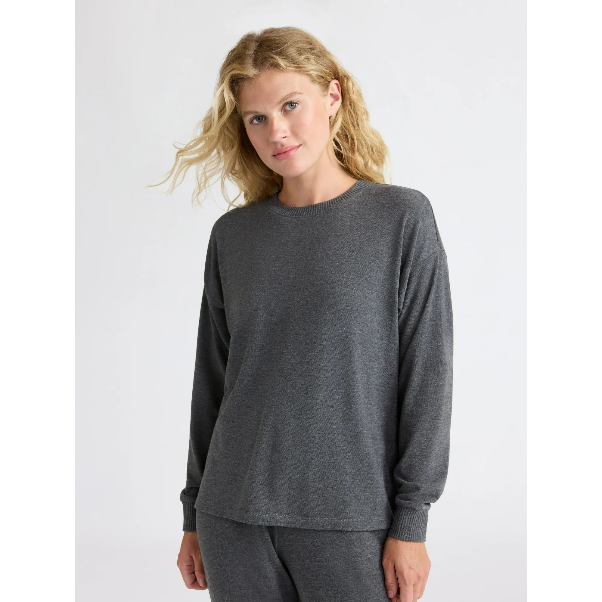 Joyspun Women's Cozy Lounge Collection Hacci Knit Sleep Top with Long Sleeves, Sizes XS-3X | Walmart (US)