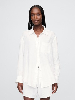 Crinkle Gauze Button-Down Shirt | Gap (CA)