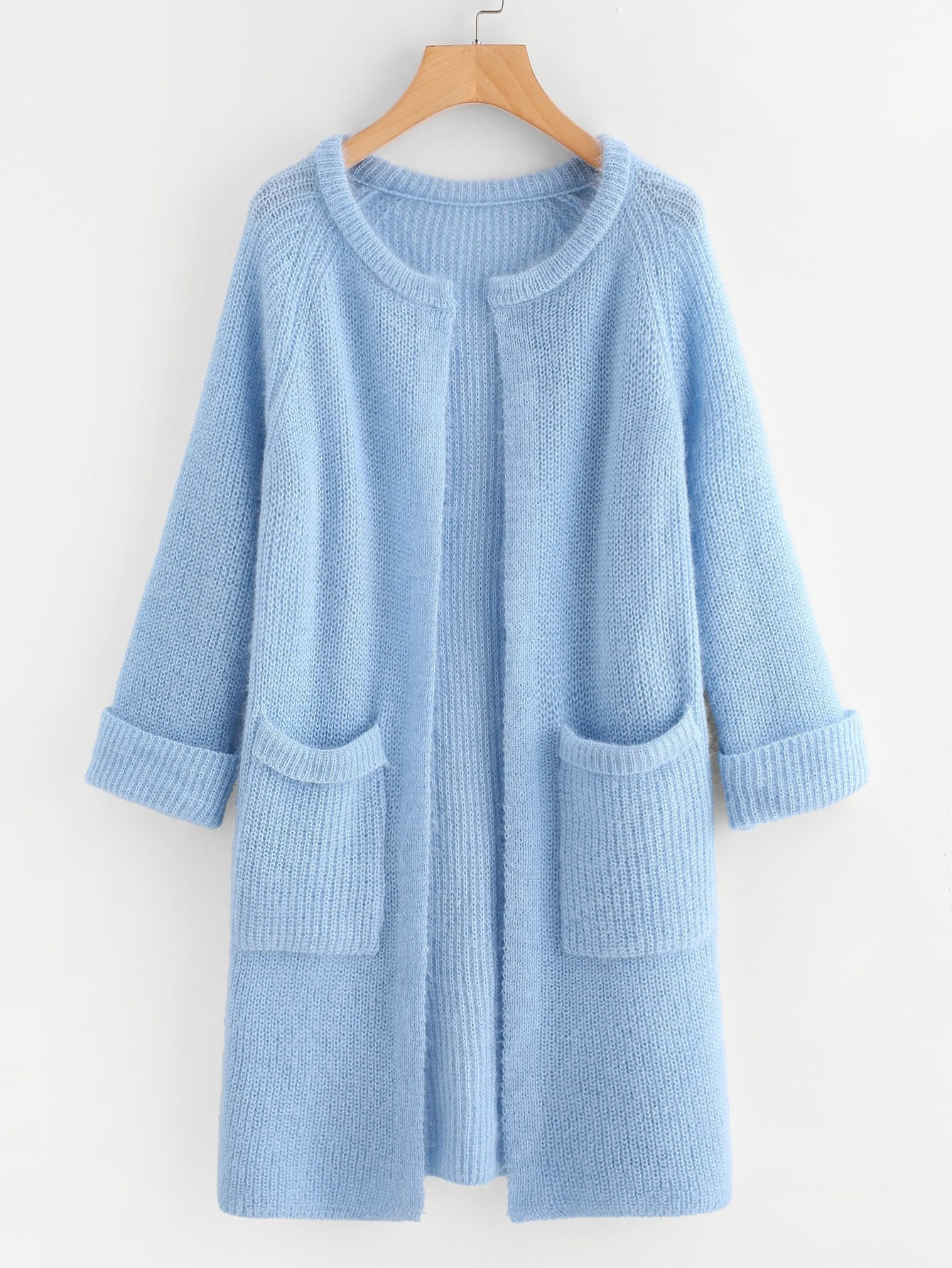 Raglan Sleeve Dual Pocket Cuffed Cardigan | SHEIN