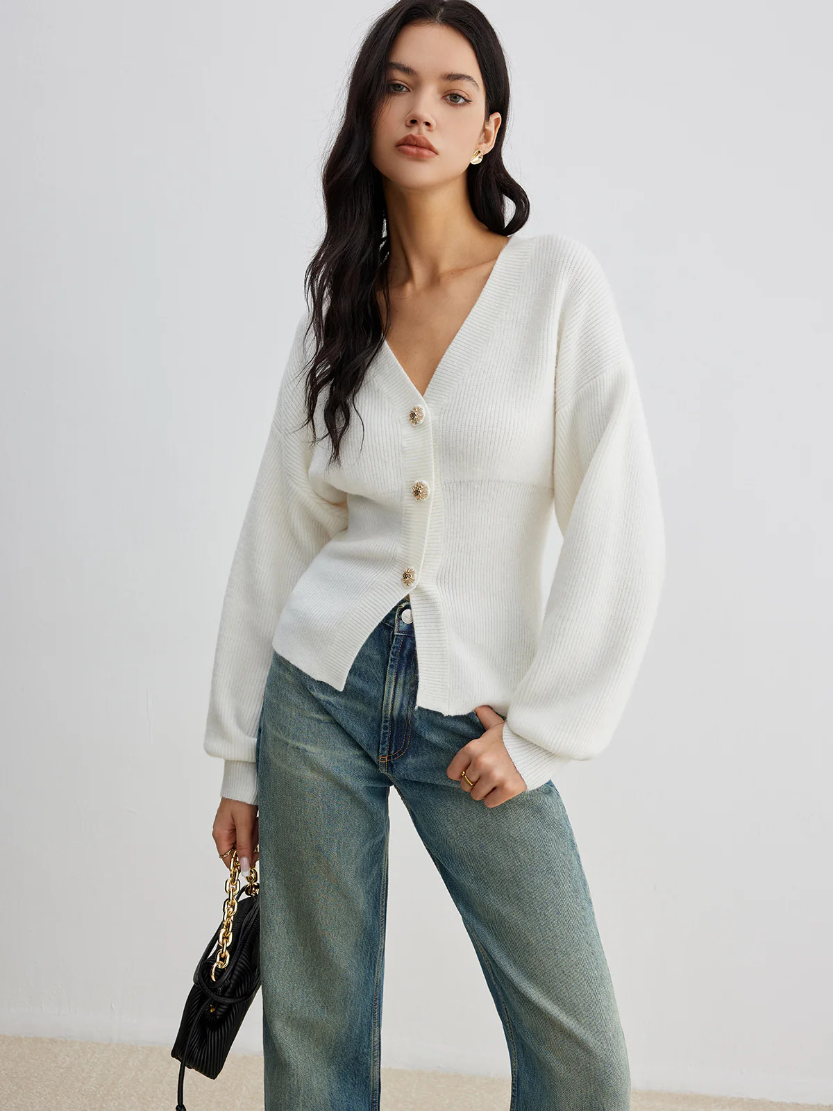 Elegant Button Slit Cinched Cardigan | Commense