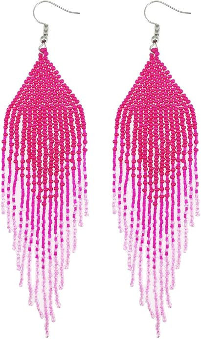 Geometric Beaded Earrings – Long Bohemian Handmade Large Tribal Native Beaded Tassel Drop Earri... | Amazon (US)