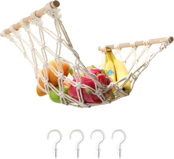 Hanging Fruit Hammock with Hooks, Hanging Fruit Basket Under the Kitchen Cabinet for Storing Bana... | Amazon (US)