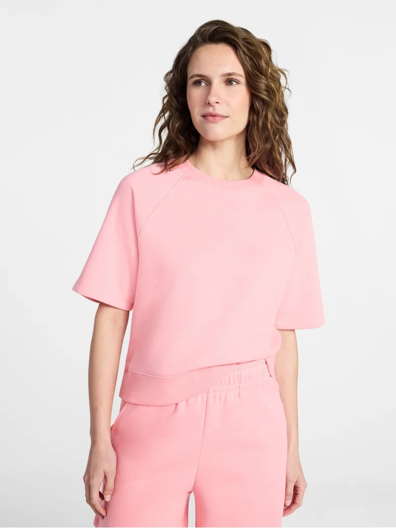 Time and Tru Women's Boxy Sweatshirt with Short Sleeves, Size XS-XXXL | Walmart (US)