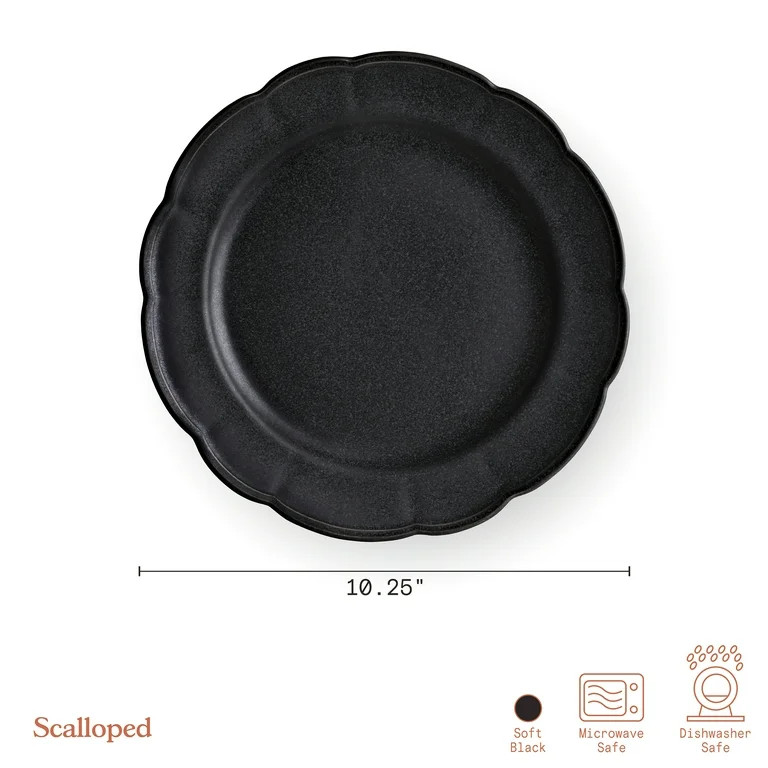 Beautiful Scallops Set of 4 Stoneware Dinner Plates Black by Drew Barrymore | Walmart (US)