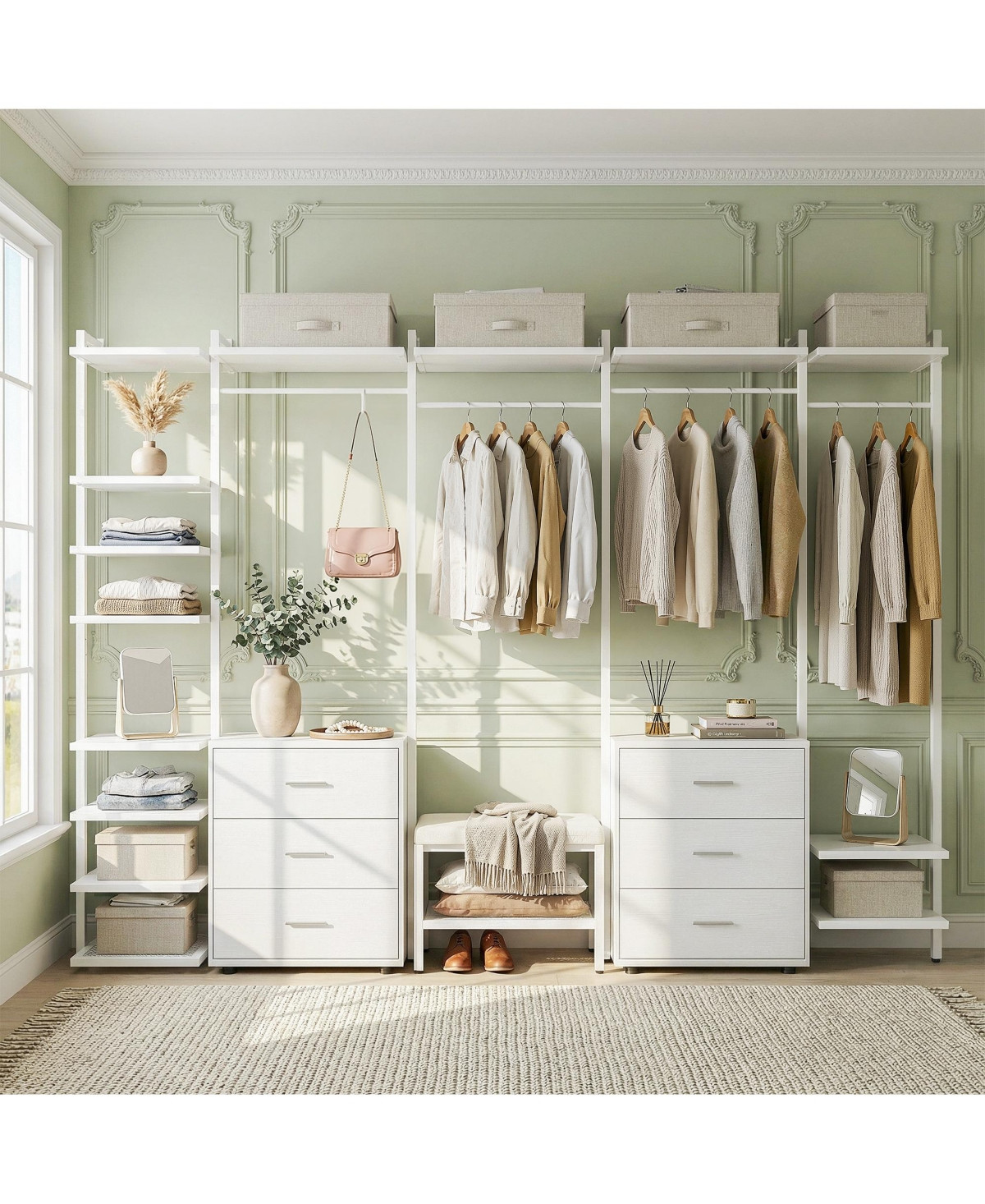 Aheaplus Heavy Duty Closet Organizer System with 6 Drawers, 96 Inch Walk In Clothes Rack with 14 Shelves, 1200 lbs Capacity - White | Macy's