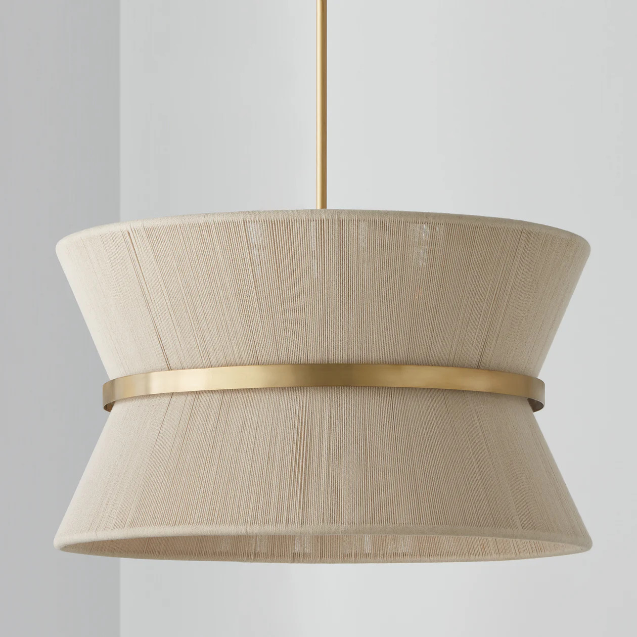 Cecilia Eight Light Pendant Bleached Natural Rope and Patinaed Brass | Lighting Design