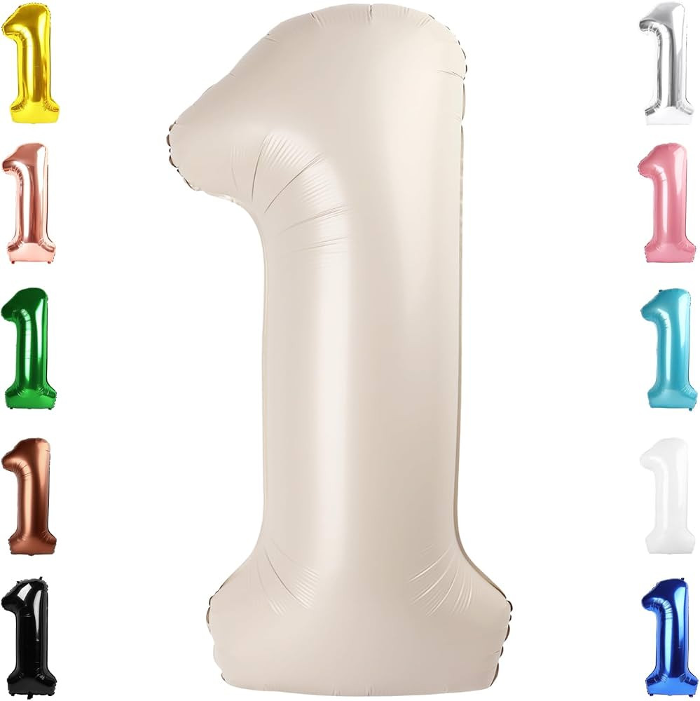 1 Balloon, Cream Number Balloon 40 Inch for Birthday Decorations, 1 Large Foil Balloon Numbers, 1... | Amazon (US)