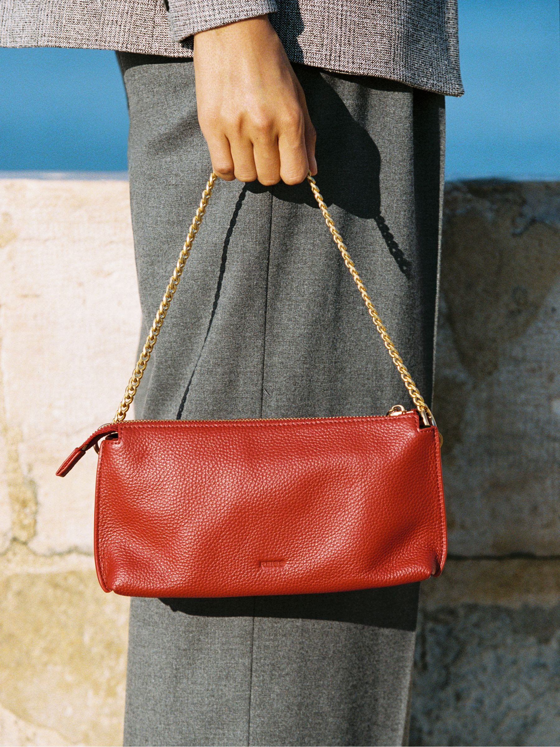 Reiss Leather Double-Pouch Crossbody Bag in Red - REISS | Reiss UK