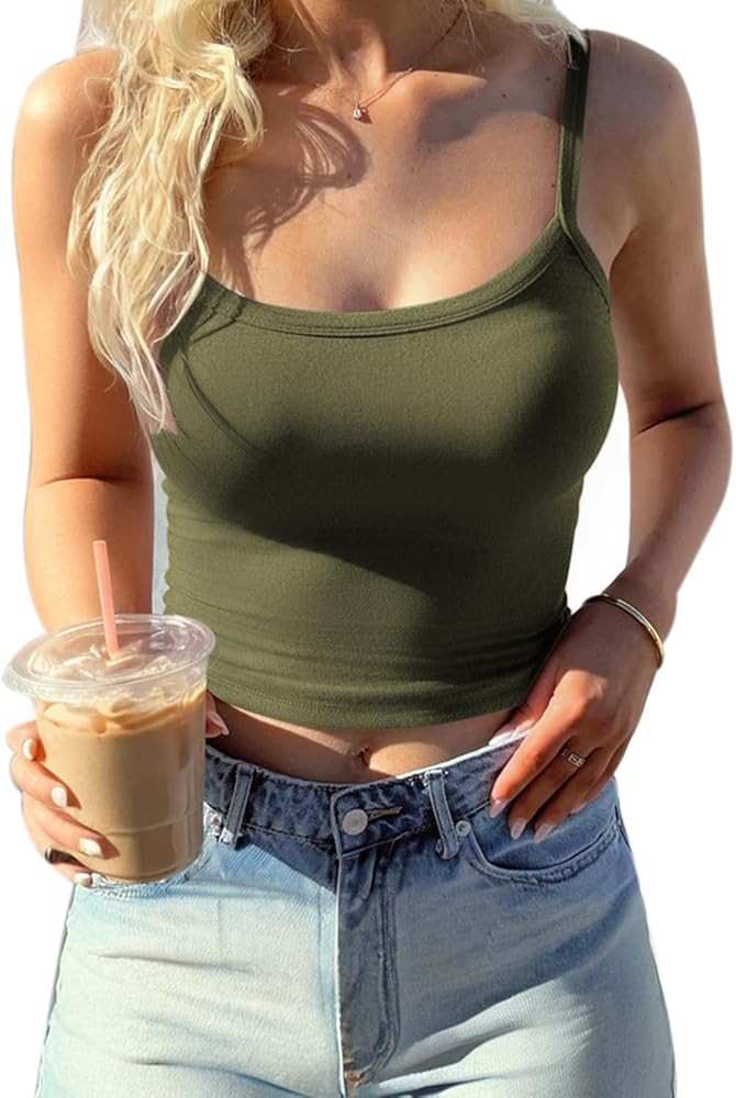 CHYRII Womens Tank Tops with Built in Bra Fashion Workout Top Longline Sports Bra Basic Camisole ... | Amazon (US)