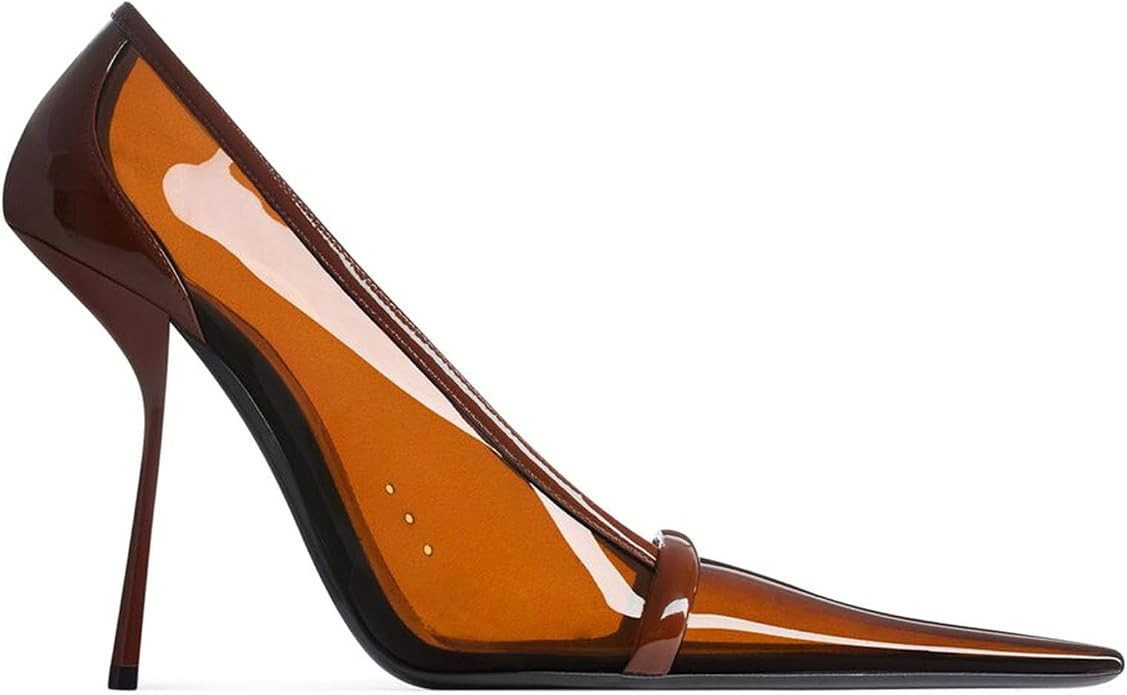 Women's Jelly Heeled Pumps 4.3''Stiletto High Heel Slip On Transparent PVC Square Toe Elegant Eve... | Amazon (US)