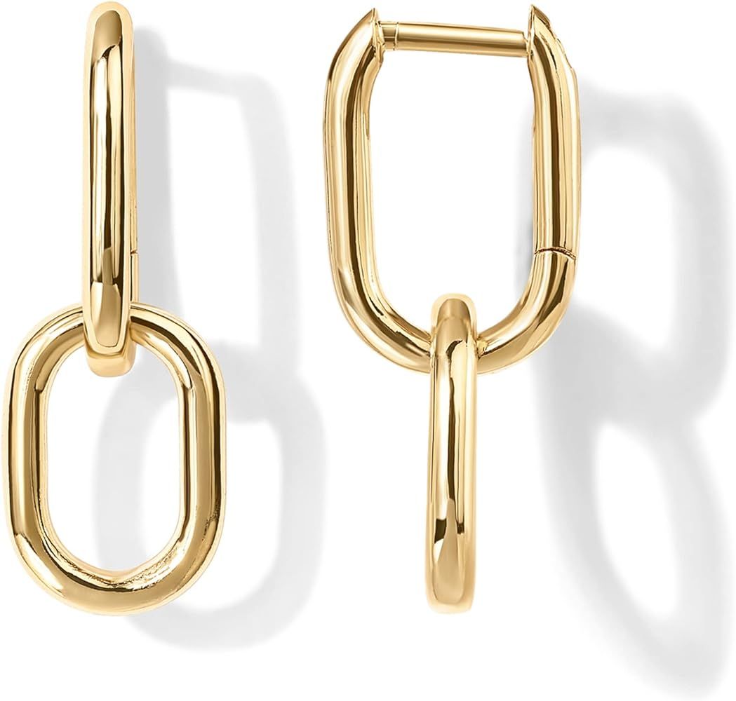 PAVOI 14K Gold Convertible Link Huggie Earrings for Women | Paperclip Link Statement Earrings | C... | Amazon (US)