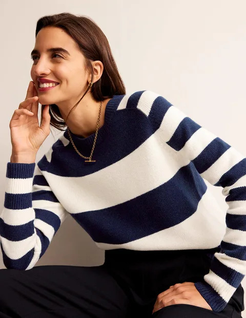 Olivia Merino Jumper - Navy and Ivory | Boden (UK & IE)