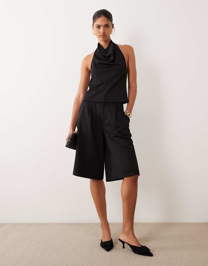 ASOS DESIGN co-ord slinky twill tailored bermuda short in black | ASOS (Global)