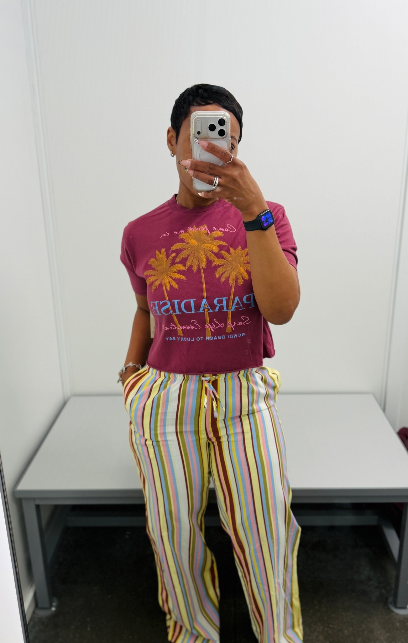 Wearing a size small in the beach pants. I would definitely size up for a looser fit because there is no stretch for those who have hips and so on. The top is cropped and I am wearing a size Xs, love the color combo. Would definitely be a comfortable fit for a beach day. 

#LTKootd #LTKPetite #LTKSeasonal