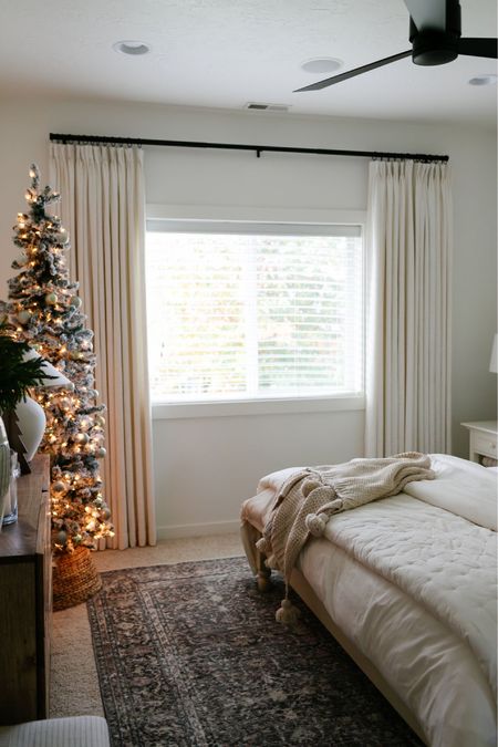 Christmas decor in my bedroom
Flocked Christmas tree
Home decor
Loloi rug
Boll & Branch bedding 
Amazon drapery 

#LTKHoliday #LTKhome #LTKstyletip
