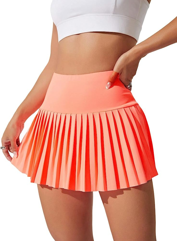 LEMAFER Womens Breathable Softness Solid Sports Skort Flared Casual Mini Tummy Control Skirt | Amazon (US)