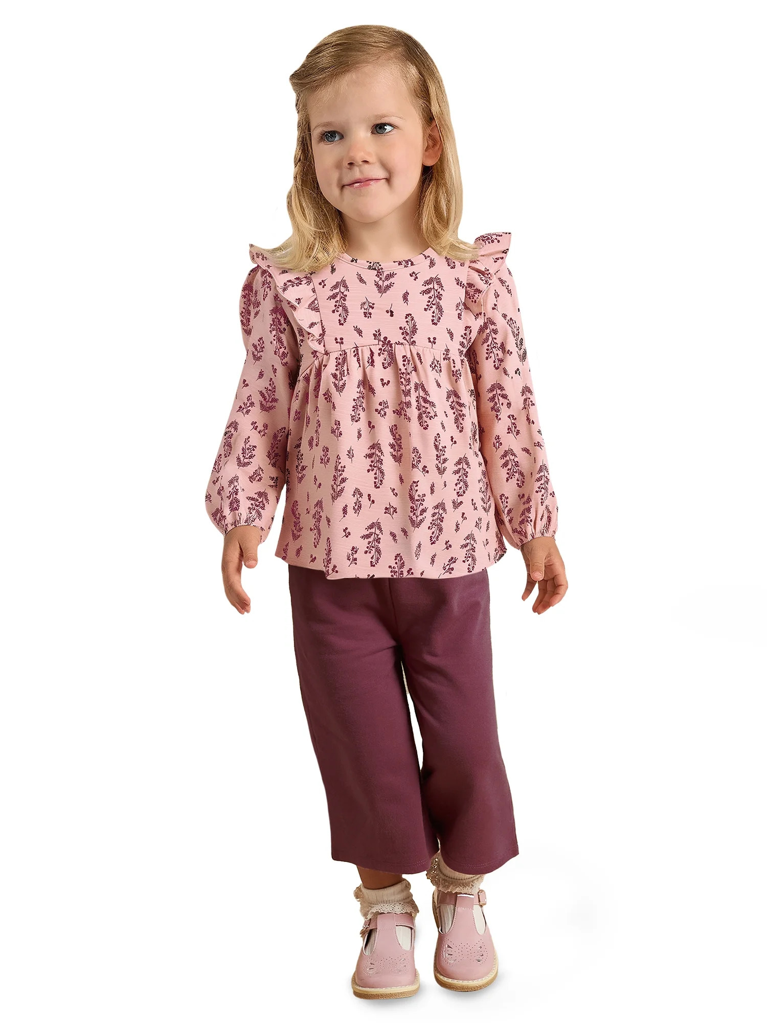 Modern Moments by Gerber Toddler Girl Top and Wide Leg Pant Outfit Set, 2-Piece, Sizes 12 Months ... | Walmart (US)
